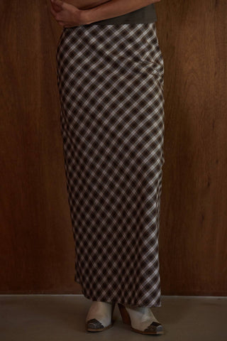 Plaid Pencil Midi Skirt