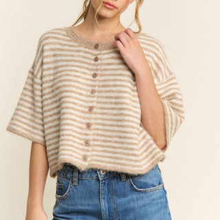 Striped Cropped Soft Knit Cardigan