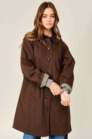Checkered Midi Trench Coat