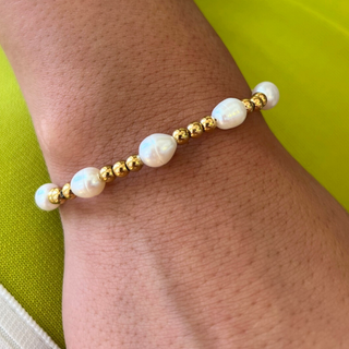 Gold Bead & Freshwater Pearls Bracelet
