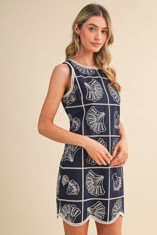 Embroidered Shells Mini Dress