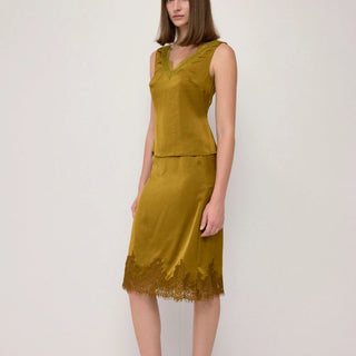 The Mina Satin Lace Trim Top