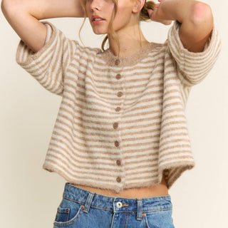 Striped Cropped Soft Knit Cardigan