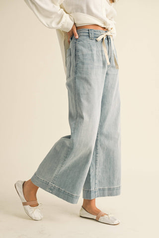Washed Denim Drawstring Pants