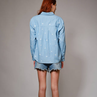 Flower Embroidered Button Down Shirt