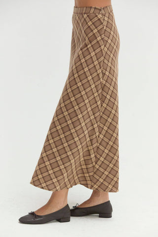 Sandra Plaid Flowy Midi Skirt