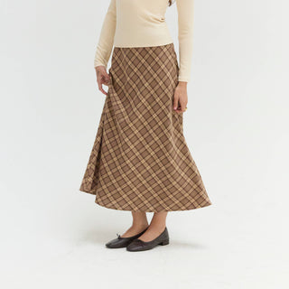 Sandra Plaid Flowy Midi Skirt