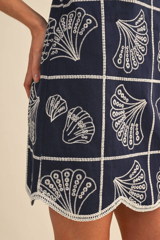 Embroidered Shells Mini Dress