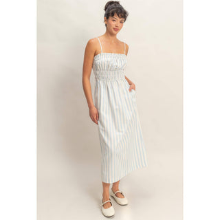 Striped Smocking Midi Dress