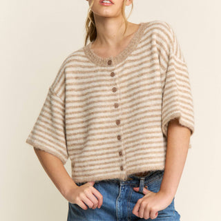 Striped Cropped Soft Knit Cardigan