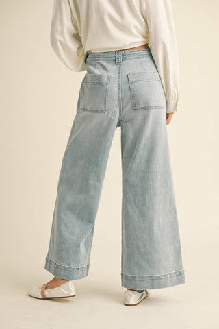 Washed Denim Drawstring Pants