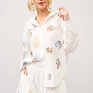 Linen Seashell Embroidered Shirt