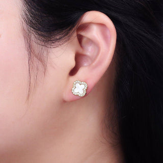 Shell Pearl Clover Stud Earrings