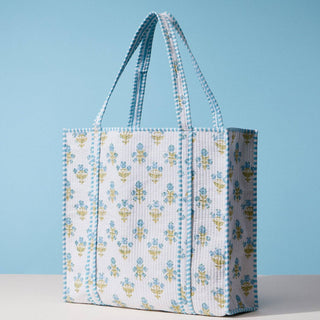Blue and White Quilted Tote Bag