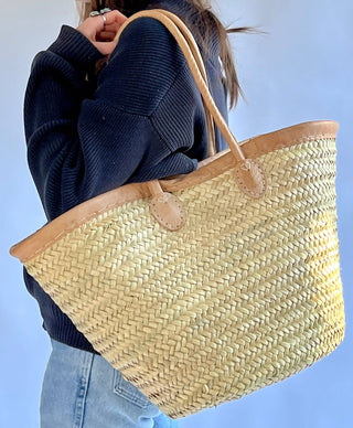 Long Handled Leather Trim Market Tote