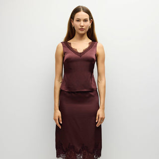 The Mina Satin Lace Trim Top