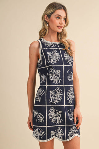 Embroidered Shells Mini Dress