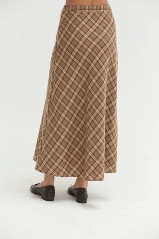 Sandra Plaid Flowy Midi Skirt
