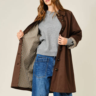 Checkered Midi Trench Coat