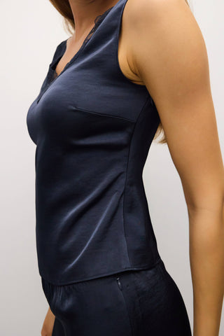 The Mina Satin Lace Trim Top