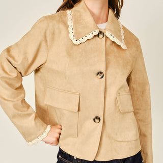 Lace Collar Suede Jacket