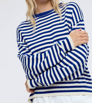 Striped Drop Shoulder Cotton Sweater