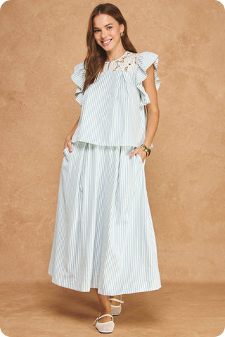 Striped Seersucker Midi Skirt