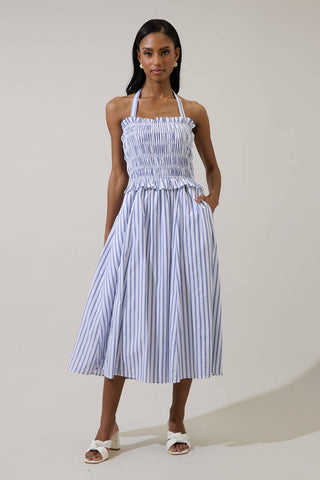 The Classic Striped Smocked Midi Dress