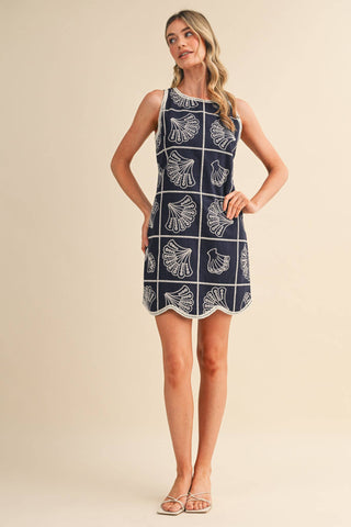 Embroidered Shells Mini Dress
