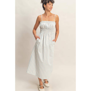 Striped Smocking Midi Dress