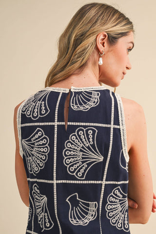 Embroidered Shells Mini Dress