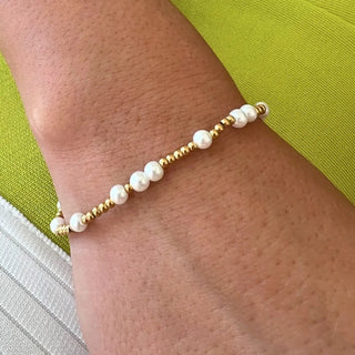 Mini Gold Bead & Pearl Stretch Bracelet
