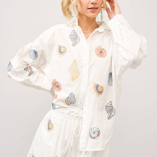 Linen Seashell Embroidered Shirt