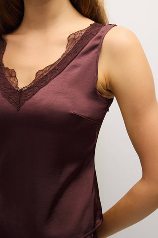 The Mina Satin Lace Trim Top