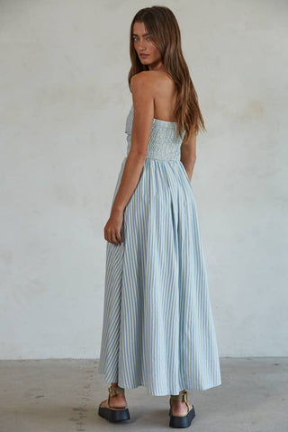 The Coastal Striped Strapless Maxi