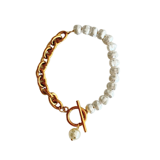 Pearl & Gold Chain Toggle Clasp Bracelet