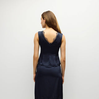 The Mina Satin Lace Trim Top