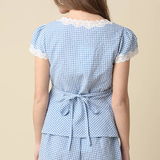Lilia Gingham Lace-Trim Top