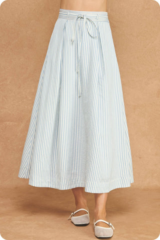 Striped Seersucker Midi Skirt