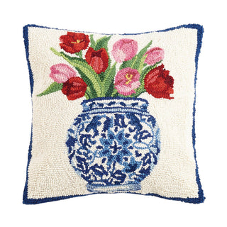 Chinoiserie Vase with Tulips Hook Pillow