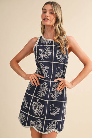 Embroidered Shells Mini Dress