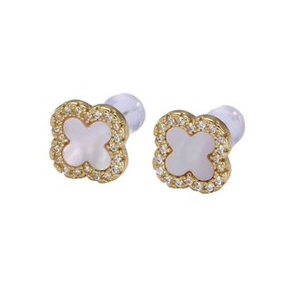 Shell Pearl Clover Stud Earrings