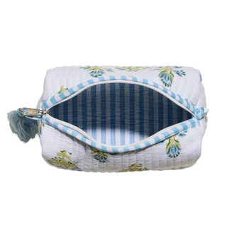Light Blue Quilted Cosmetic Pouch