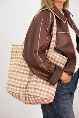 Gingham Jacquard Large Zippered Bag