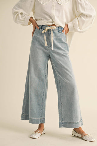 Washed Denim Drawstring Pants