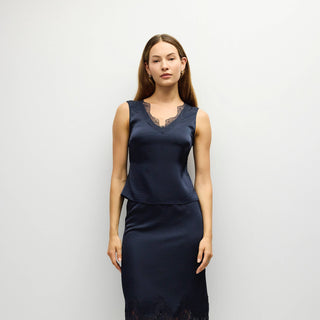 The Mina Satin Lace Trim Top