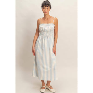 Striped Smocking Midi Dress