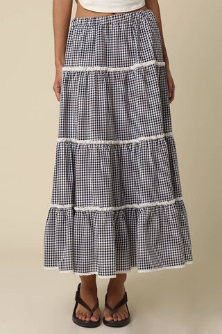 Gingham Tiered Maxi Skirt