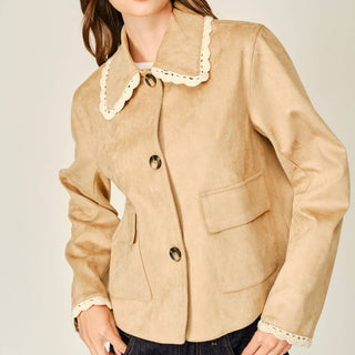 Lace Collar Suede Jacket