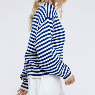 Striped Drop Shoulder Cotton Sweater